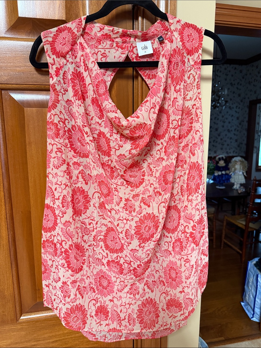 CAbi Pink Floral Cowl Neck Sleeveless Camisole